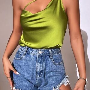 Asymmetrical Green Tank Top Bodysuit